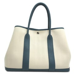 Hermes Garden PM X Stamp (2016) Women's and Men's Tote Bag Toile Chevron Corvert (Blue Gray)