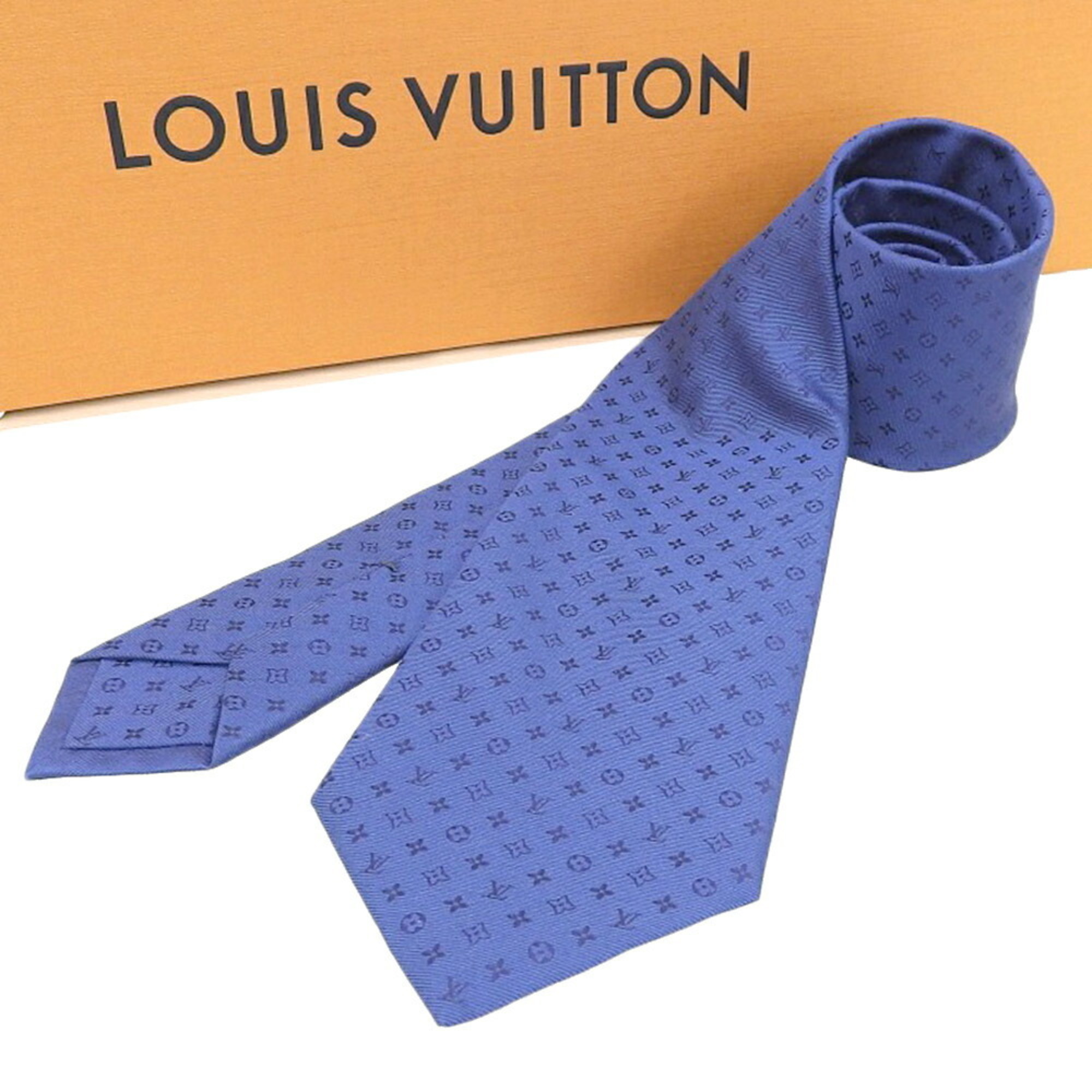 Louis Vuitton LOUIS VUITTON Monogram Neo Monogramsim 8CM M75988 Men's Tie Blue Marine