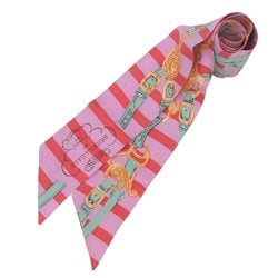 Hermes Twilly BRIDES de GALA Ceremonial Bridle Scarf Muffler Silk Pink Ribbon