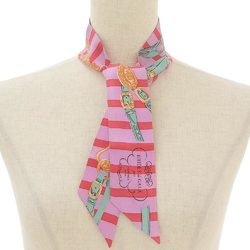 Hermes Twilly BRIDES de GALA Ceremonial Bridle Scarf Muffler Silk Pink Ribbon