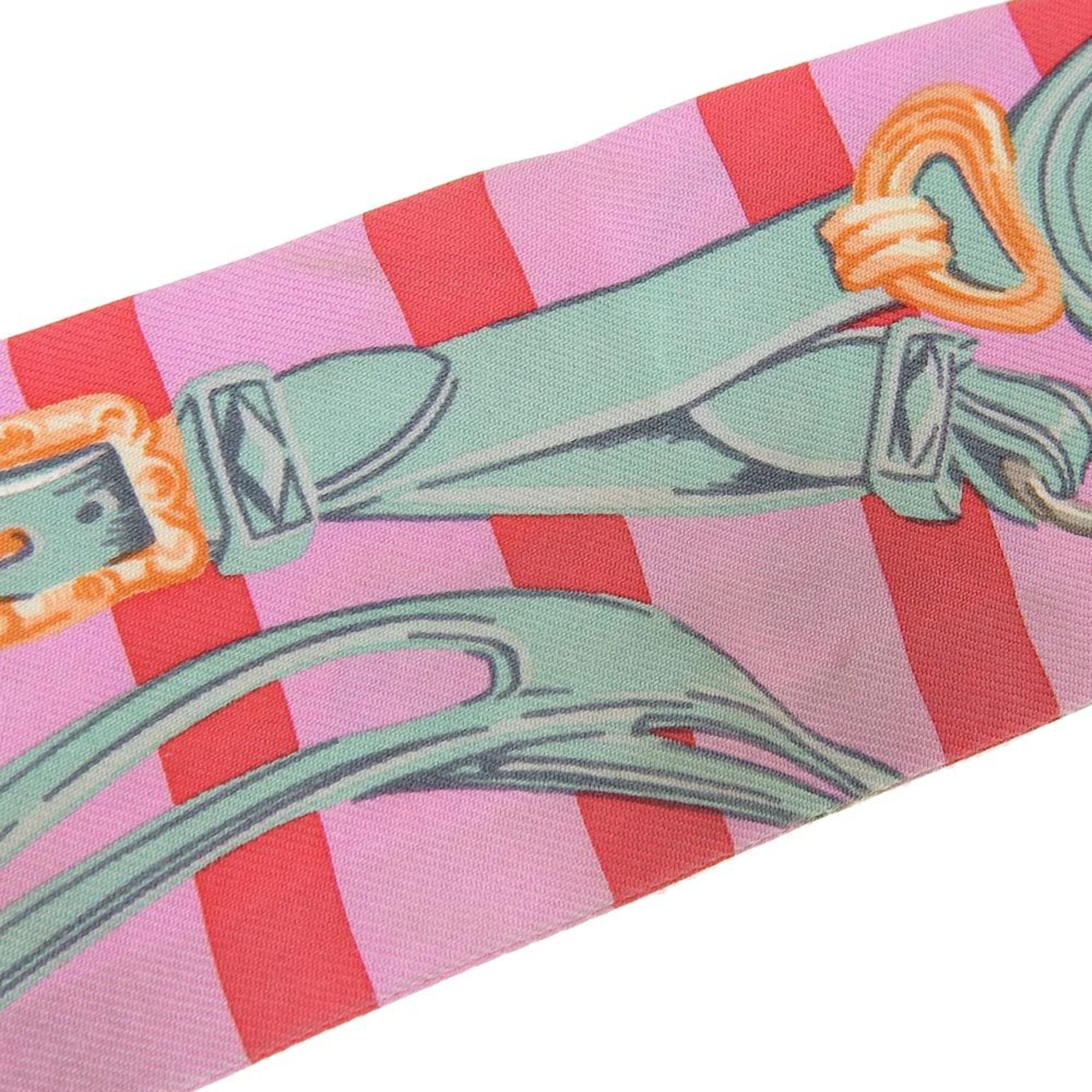 Hermes Twilly BRIDES de GALA Ceremonial Bridle Scarf Muffler Silk Pink Ribbon