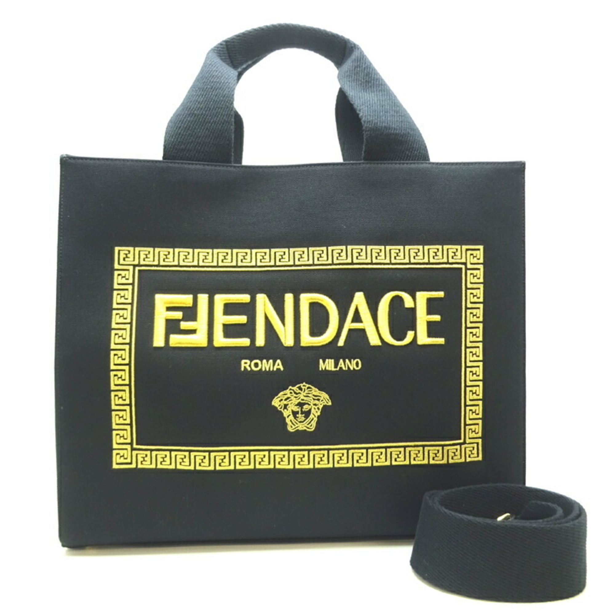 Versace Fendace 2Way Tote Women's Bag 8BH395 Canvas Black