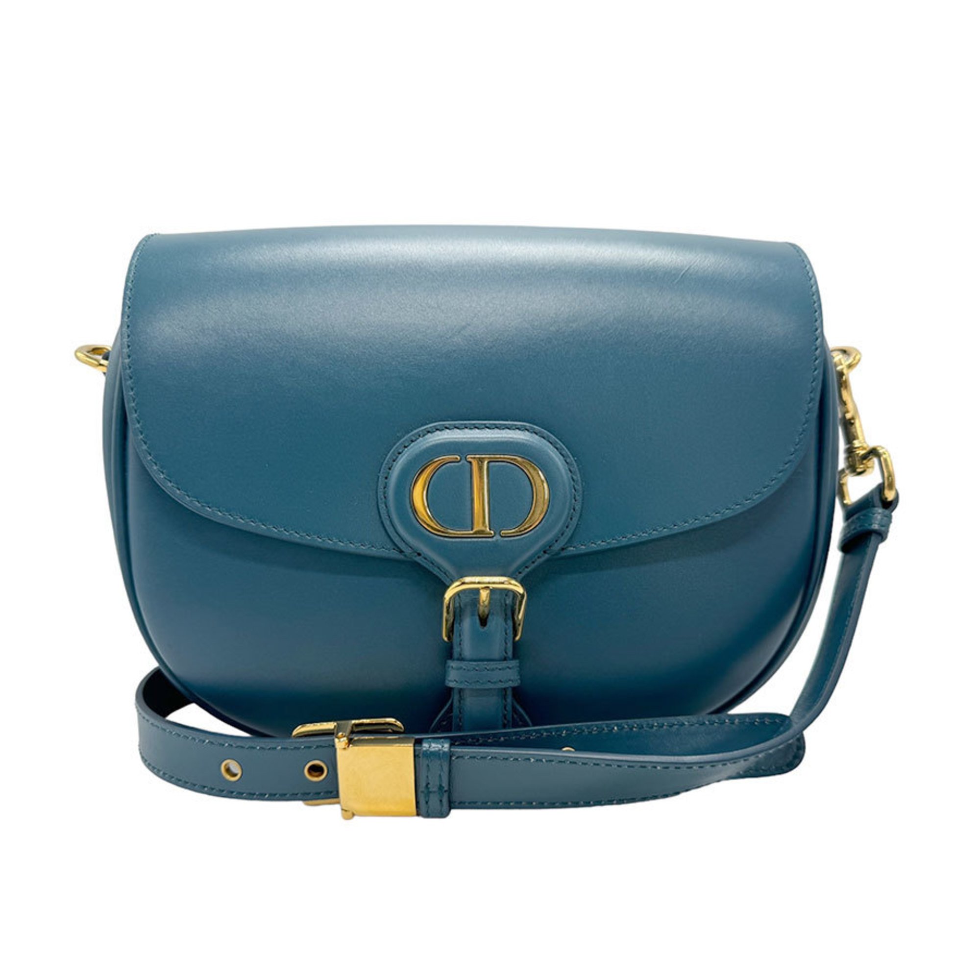 Christian Dior Shoulder Bag BOBBY Medium Leather Dark Blue Gold Women's n0093