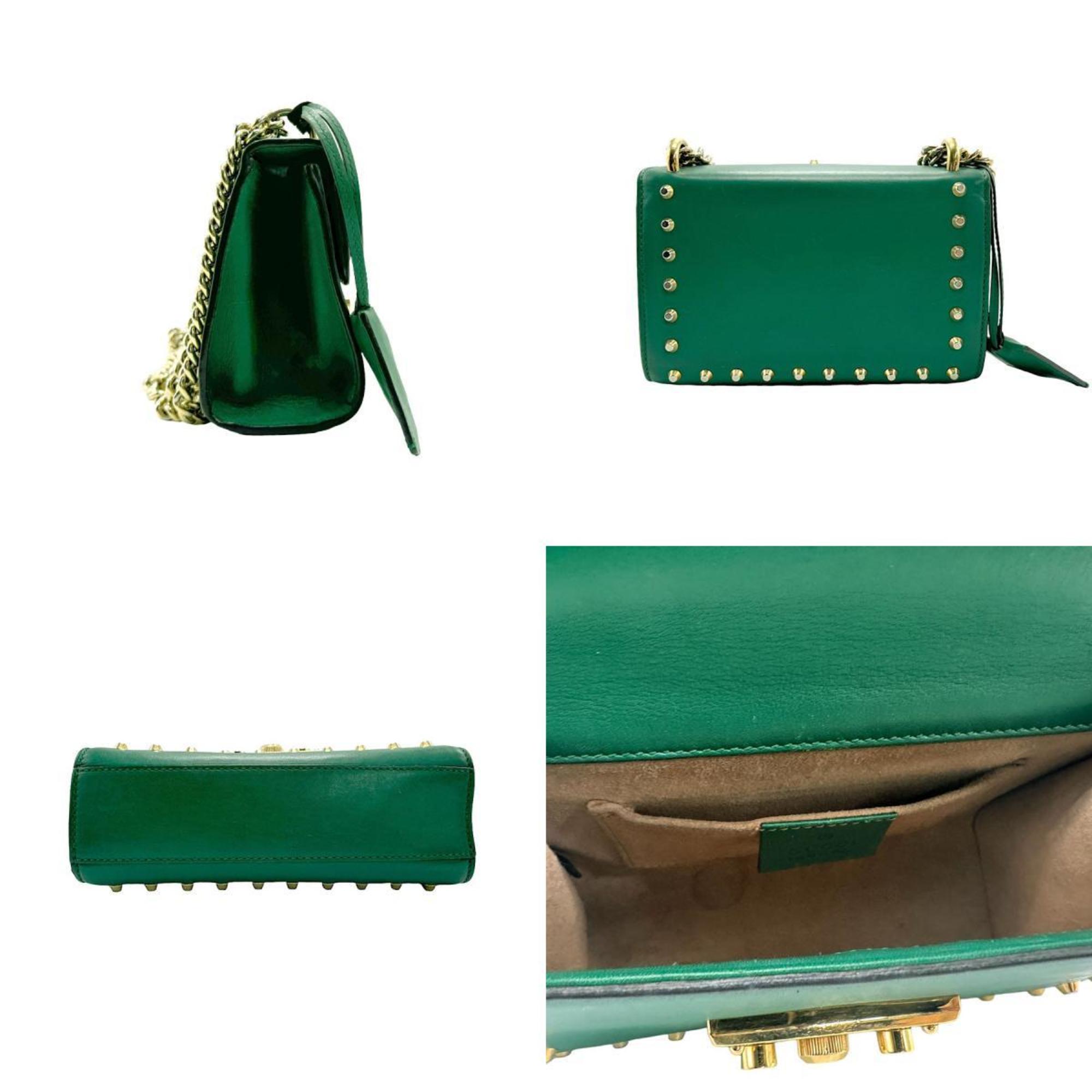 GUCCI Shoulder Bag Leather Faux Pearl Metal Green Women's 432182 z1789