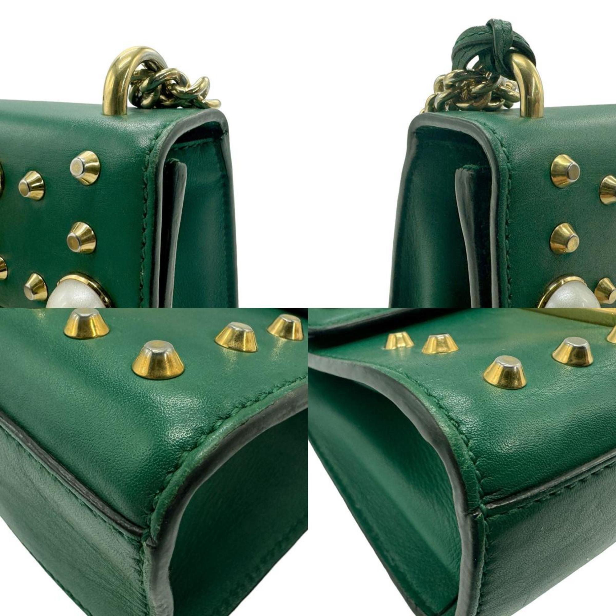 GUCCI Shoulder Bag Leather Faux Pearl Metal Green Women's 432182 z1789