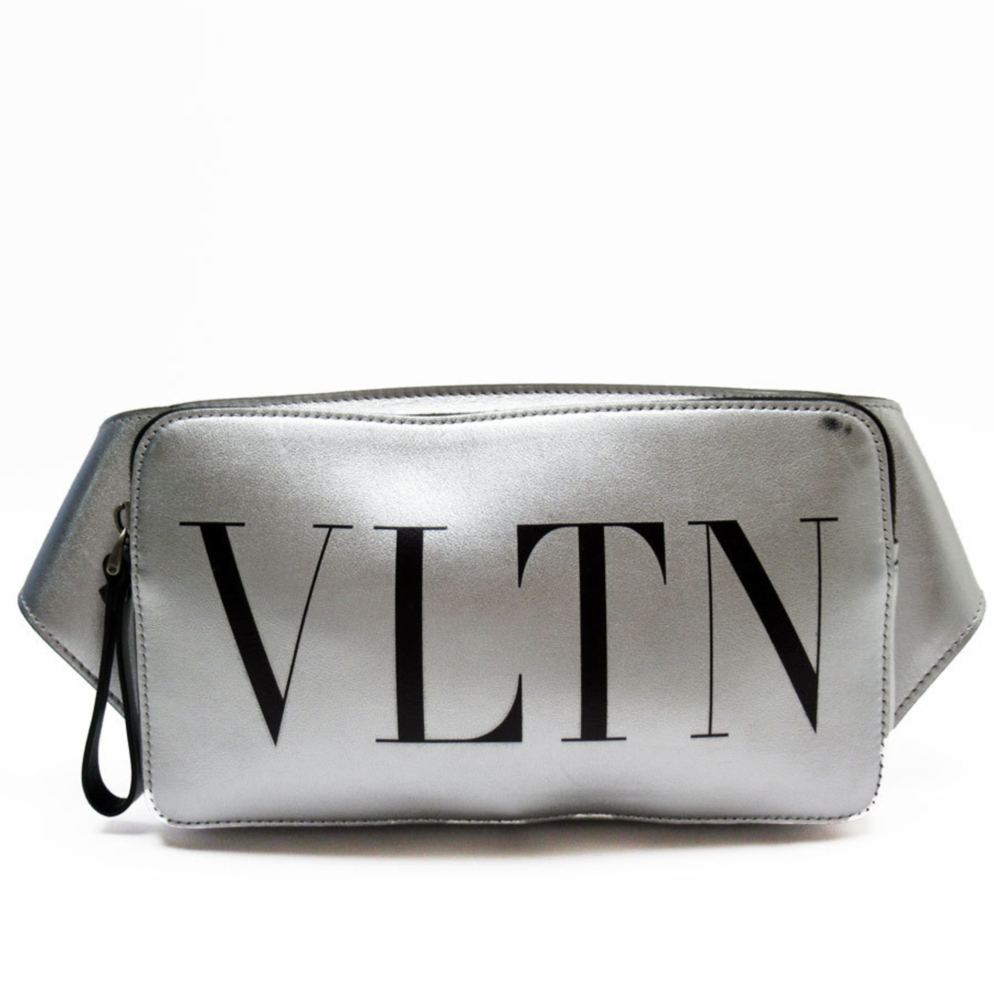 Valentino Garavani Waist Bag Belt VLTN Leather Silver Black Men's w0540a