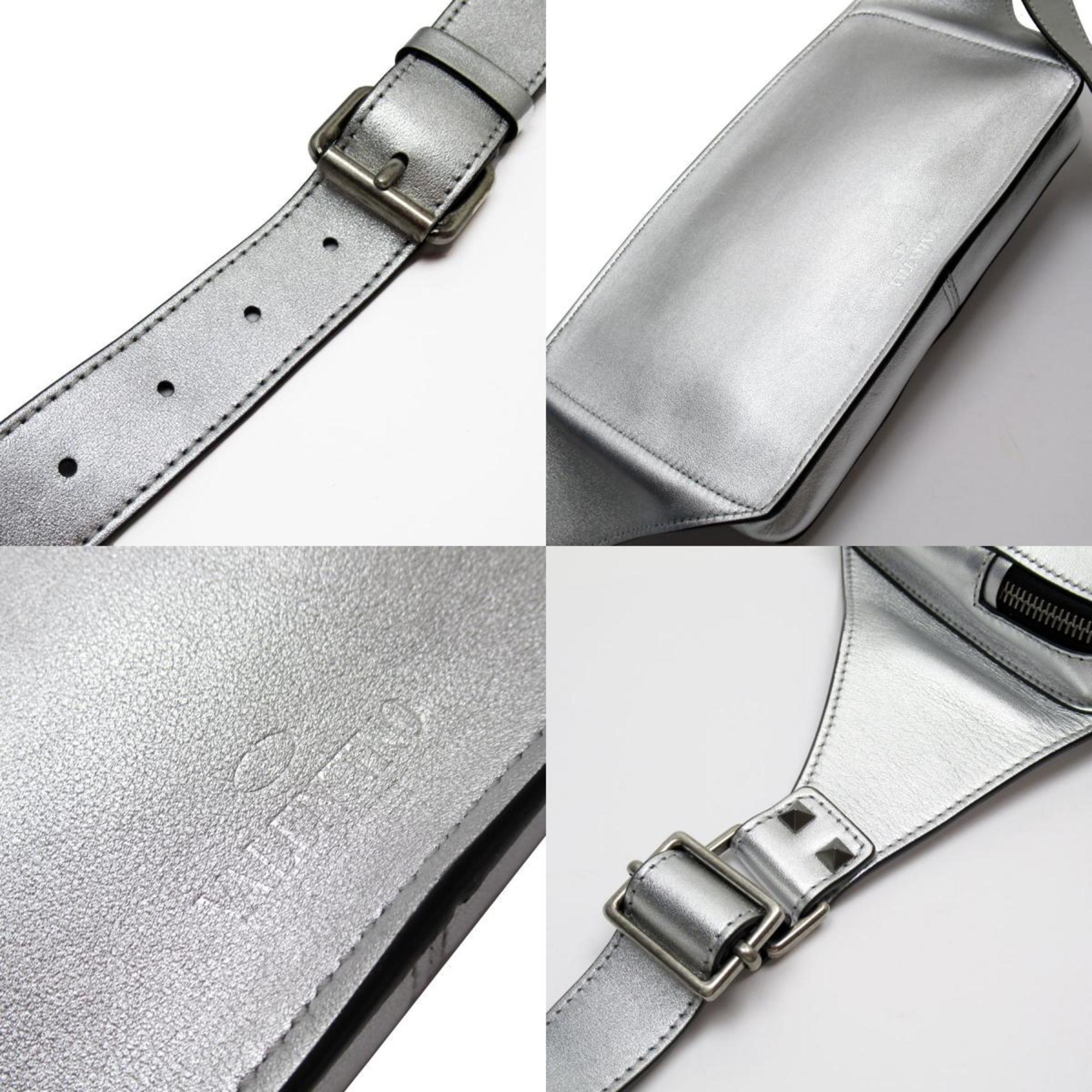 Valentino Garavani Waist Bag Belt VLTN Leather Silver Black Men's w0540a