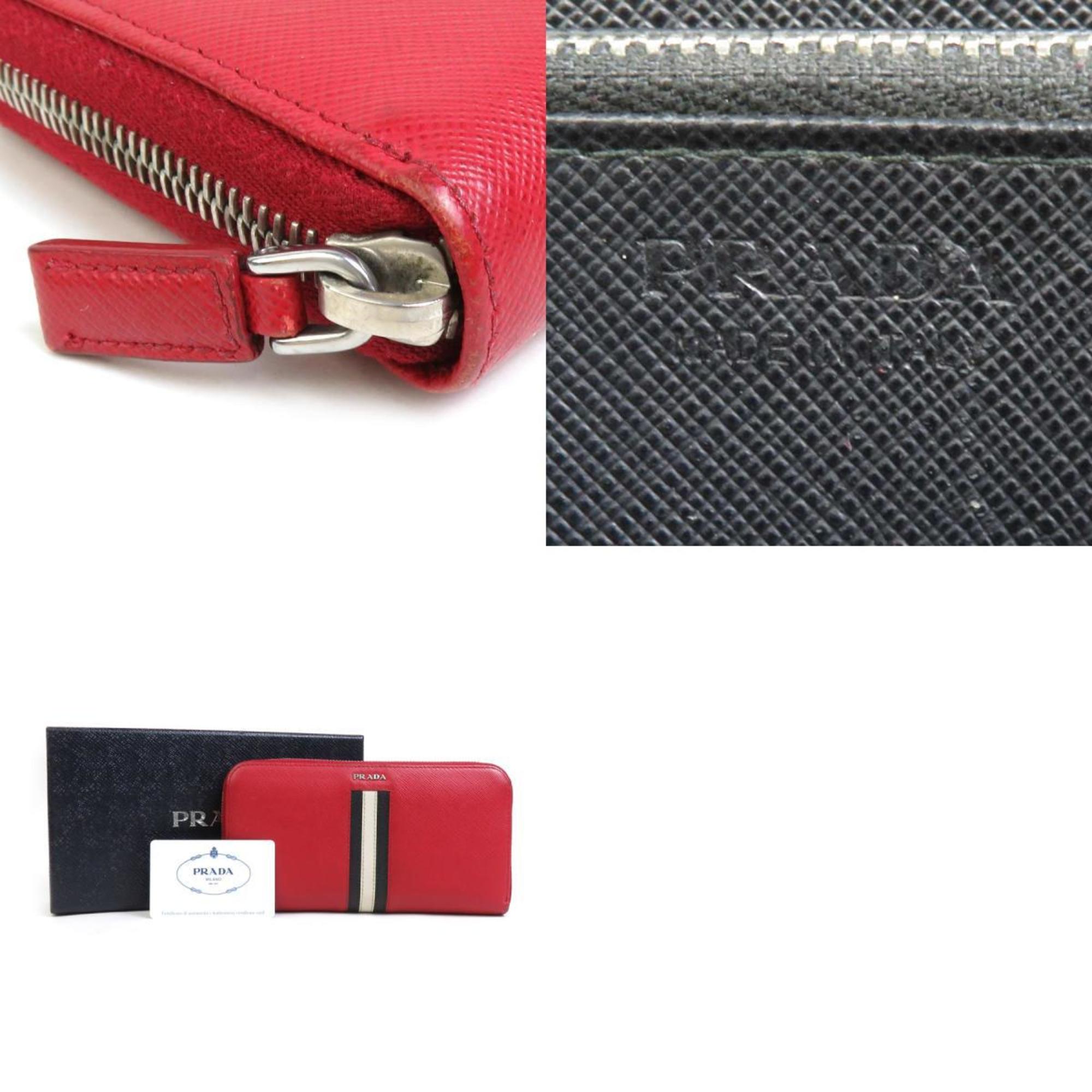 PRADA Round Long Wallet Leather Red x Black Ivory Men's Women's 2ML317 a0379