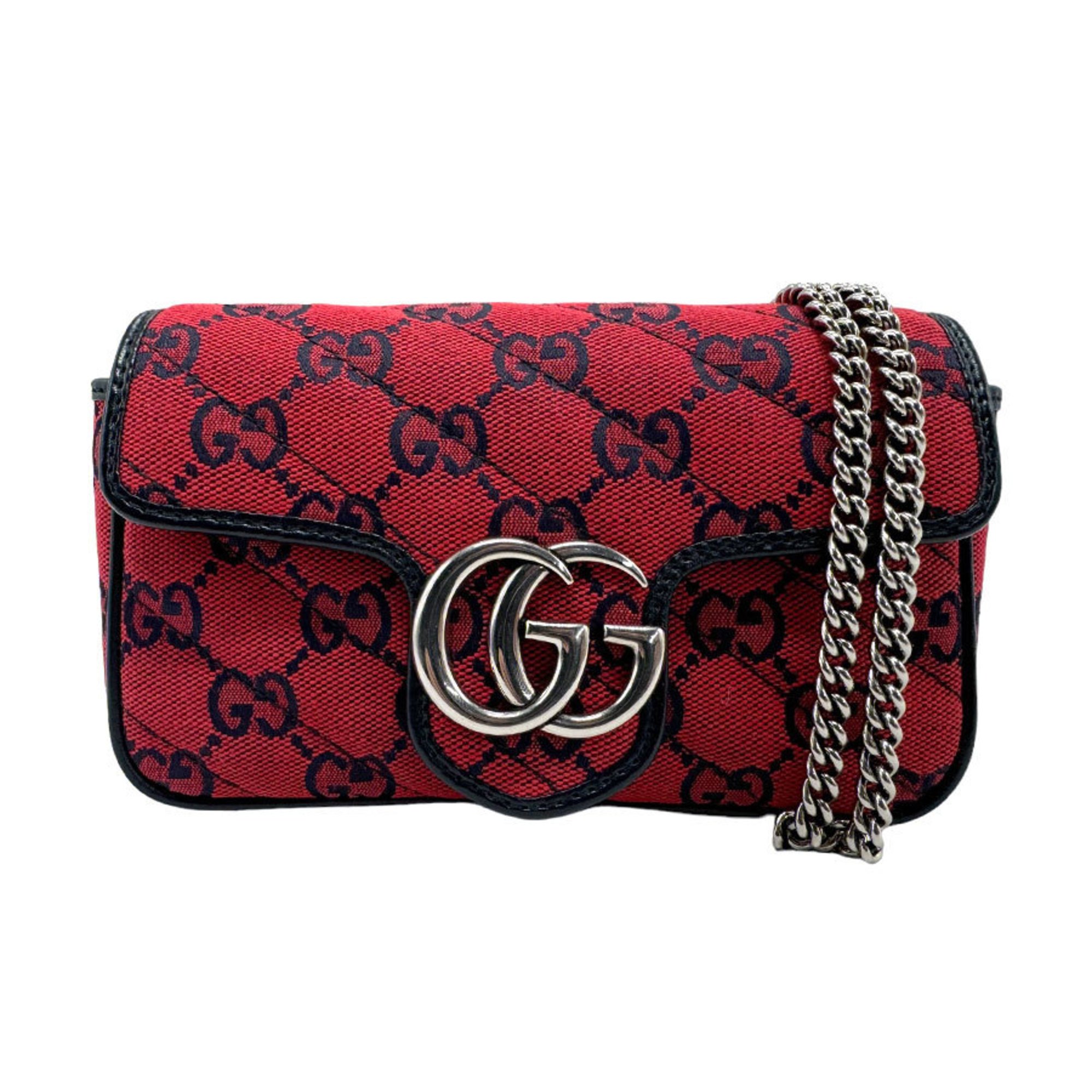 GUCCI Shoulder Bag GG Marmont Canvas Red x Navy Women's 661332 z1820