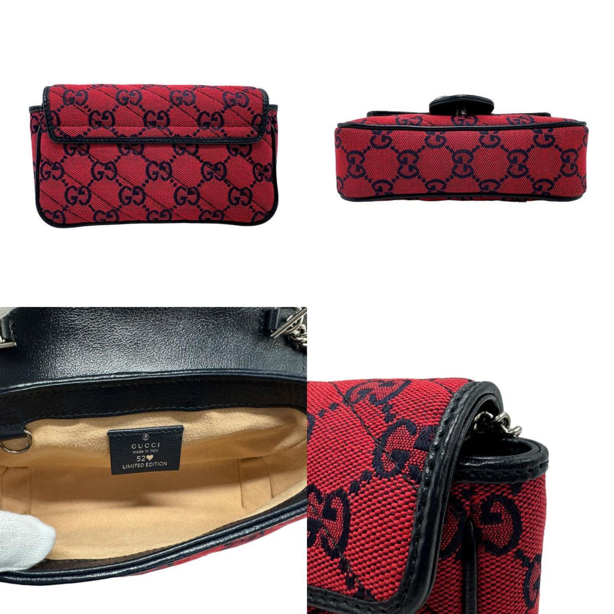 GUCCI Shoulder Bag GG Marmont Canvas Red x Navy Women's 661332 z1820