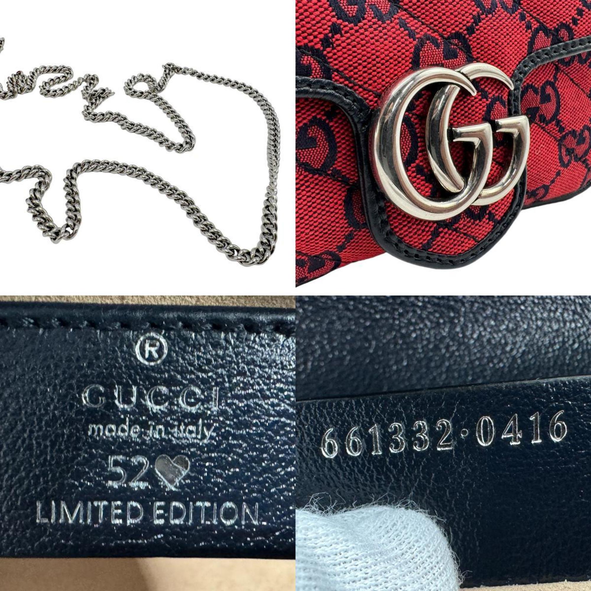 GUCCI Shoulder Bag GG Marmont Canvas Red x Navy Women's 661332 z1820