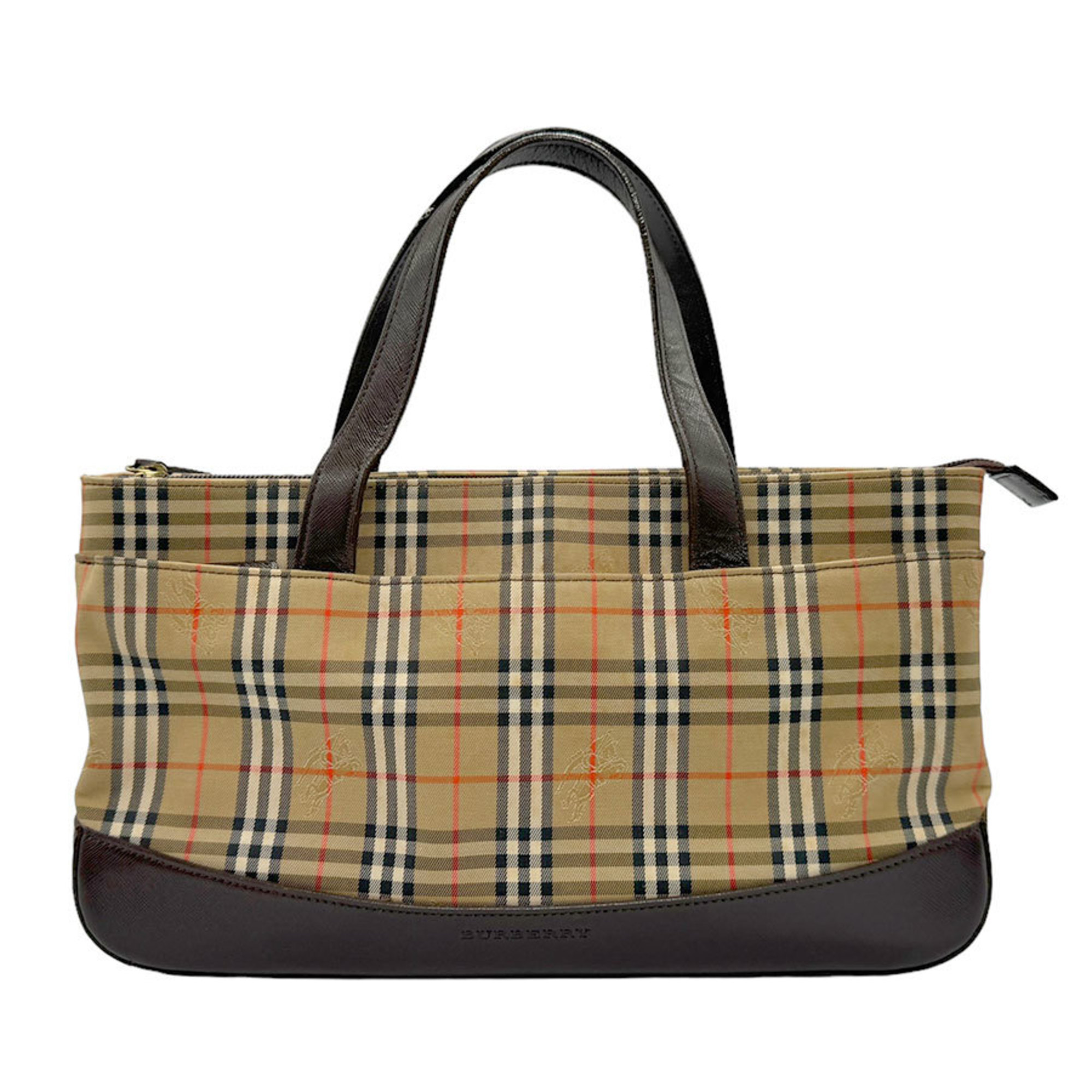 Burberry handbag, Nova check canvas, leather, beige, brown, women's, z1805