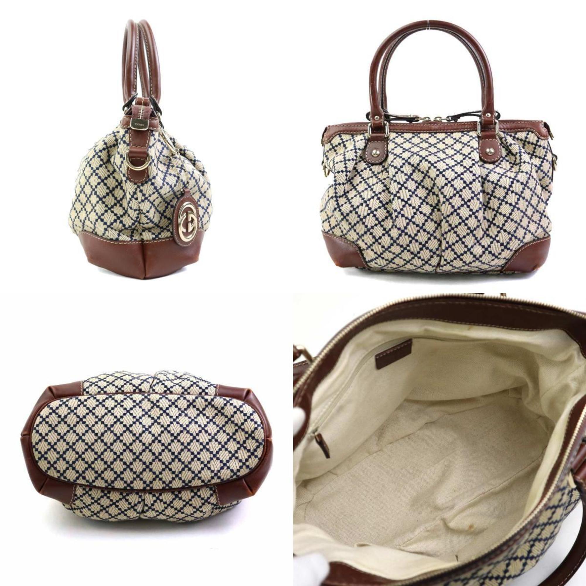 GUCCI Handbag Shoulder Bag Diamante Canvas Leather Beige Navy Brown Women's 247902 e58857j