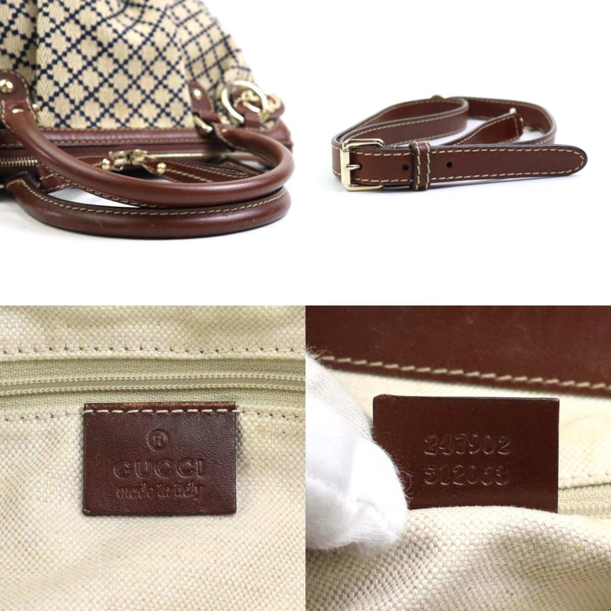 GUCCI Handbag Shoulder Bag Diamante Canvas Leather Beige Navy Brown Women's 247902 e58857j