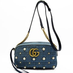 GUCCI Shoulder Bag GG Marmont Denim Faux Pearl Blue White Gold Women's 447632 w0545i