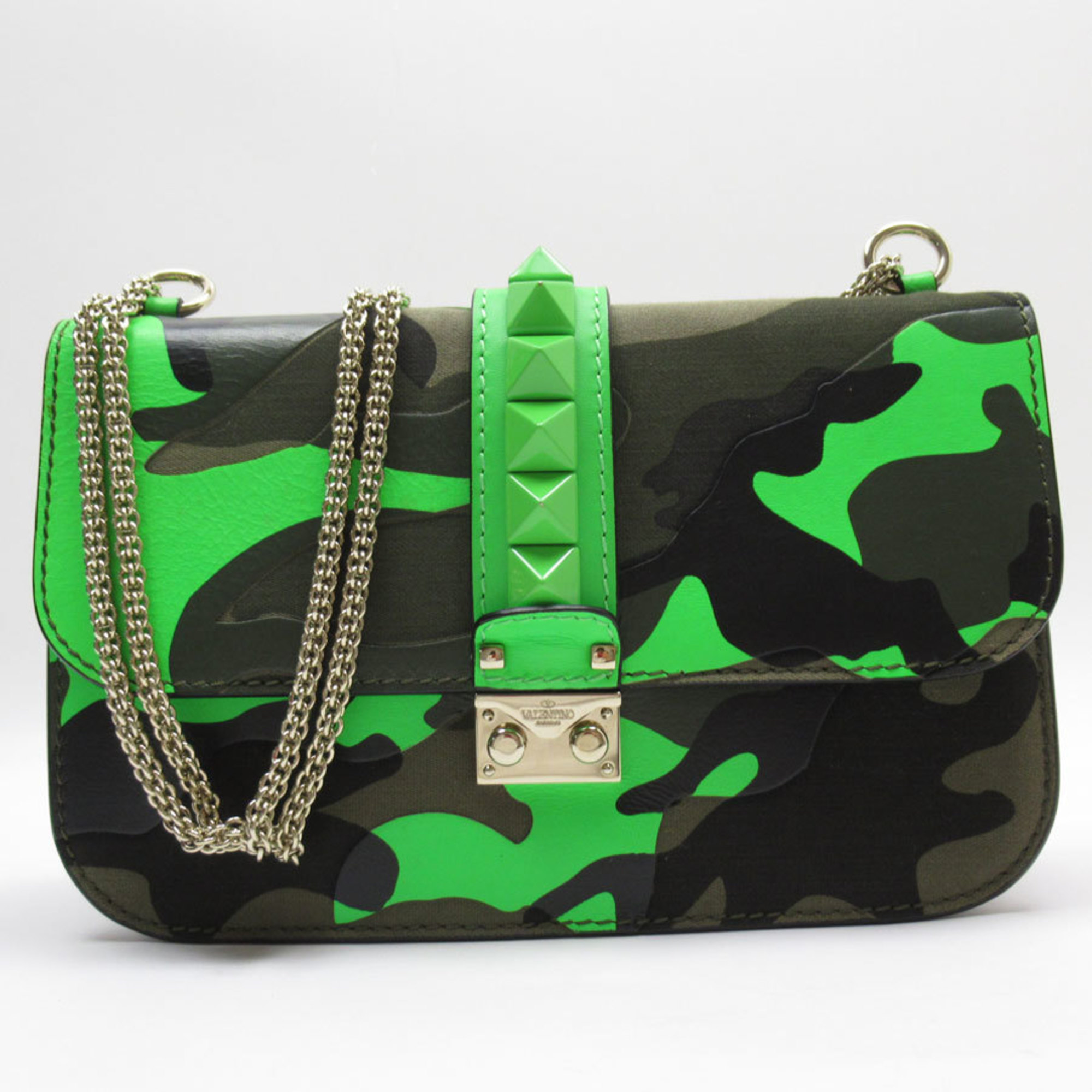 Valentino Garavani Shoulder Bag Camouflage Leather Canvas Green Khaki Women's w0539f