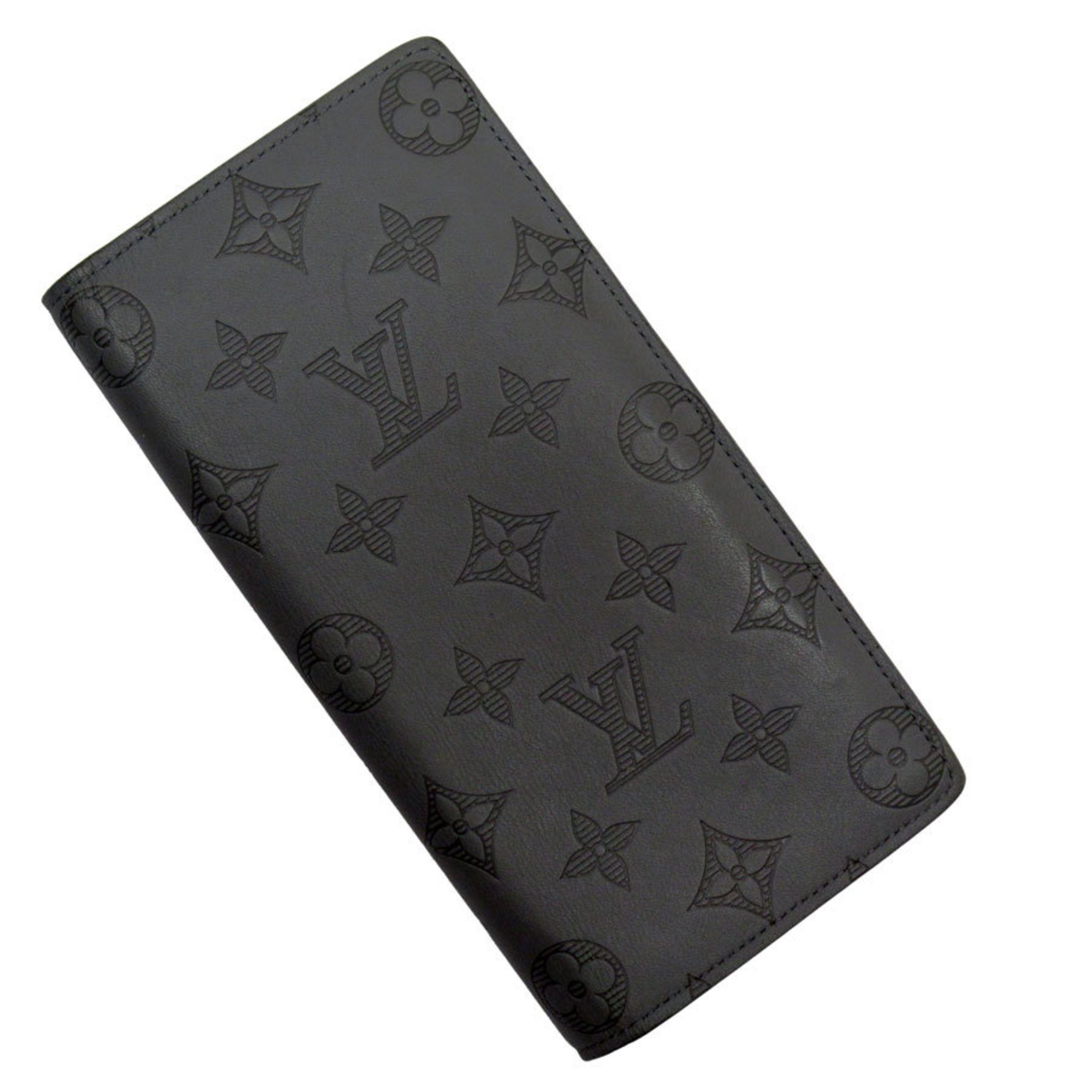 Louis Vuitton LOUIS VUITTON Bi-fold long wallet Monogram Shadow Portefeuille Brazza leather gray men's w0558f