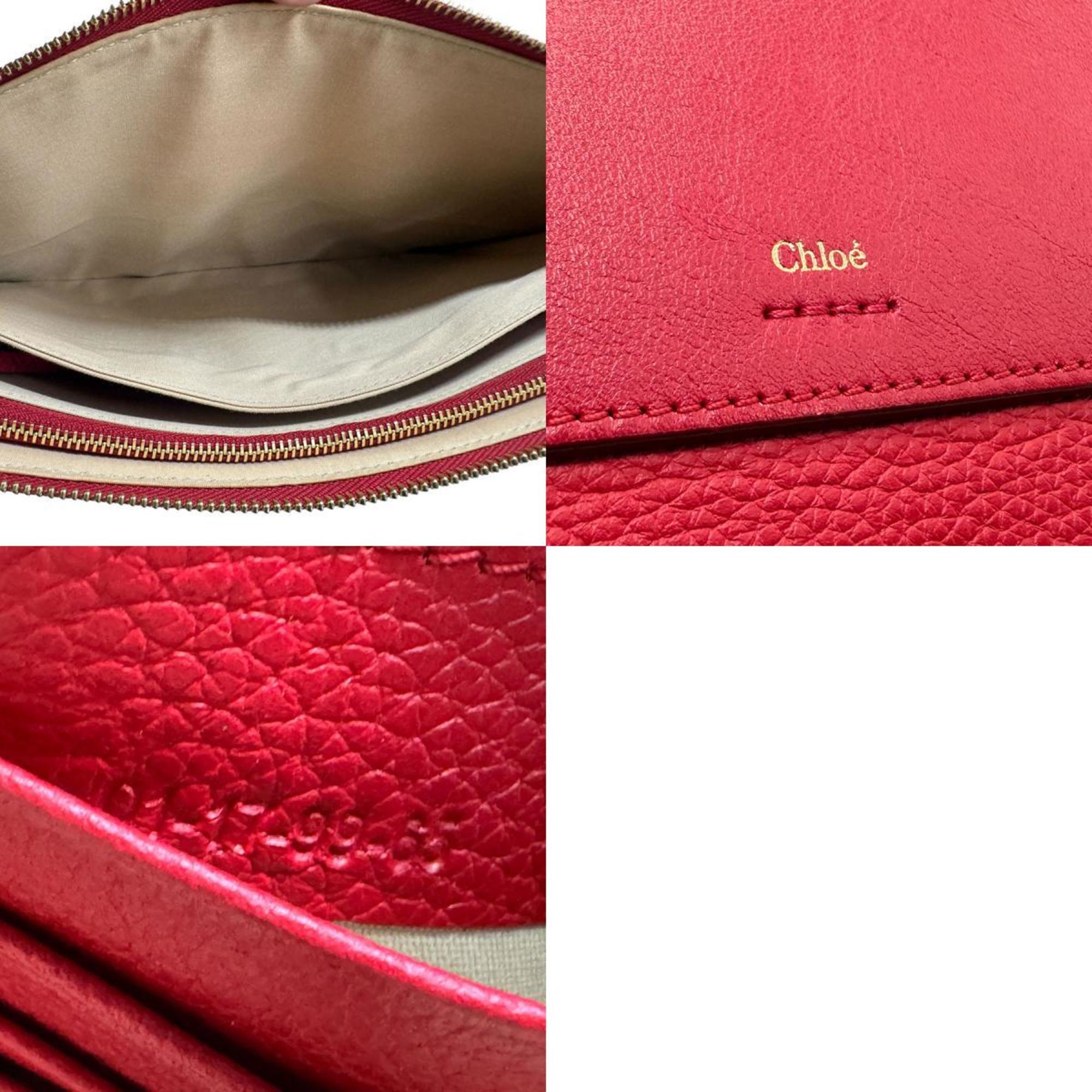 Chloé Chloe Clutch Bag Leather Red Women's N0088