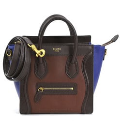 CELINE Handbag Shoulder Bag Luggage Nano Shopper Leather Brown Blue Gold Women's e58859i