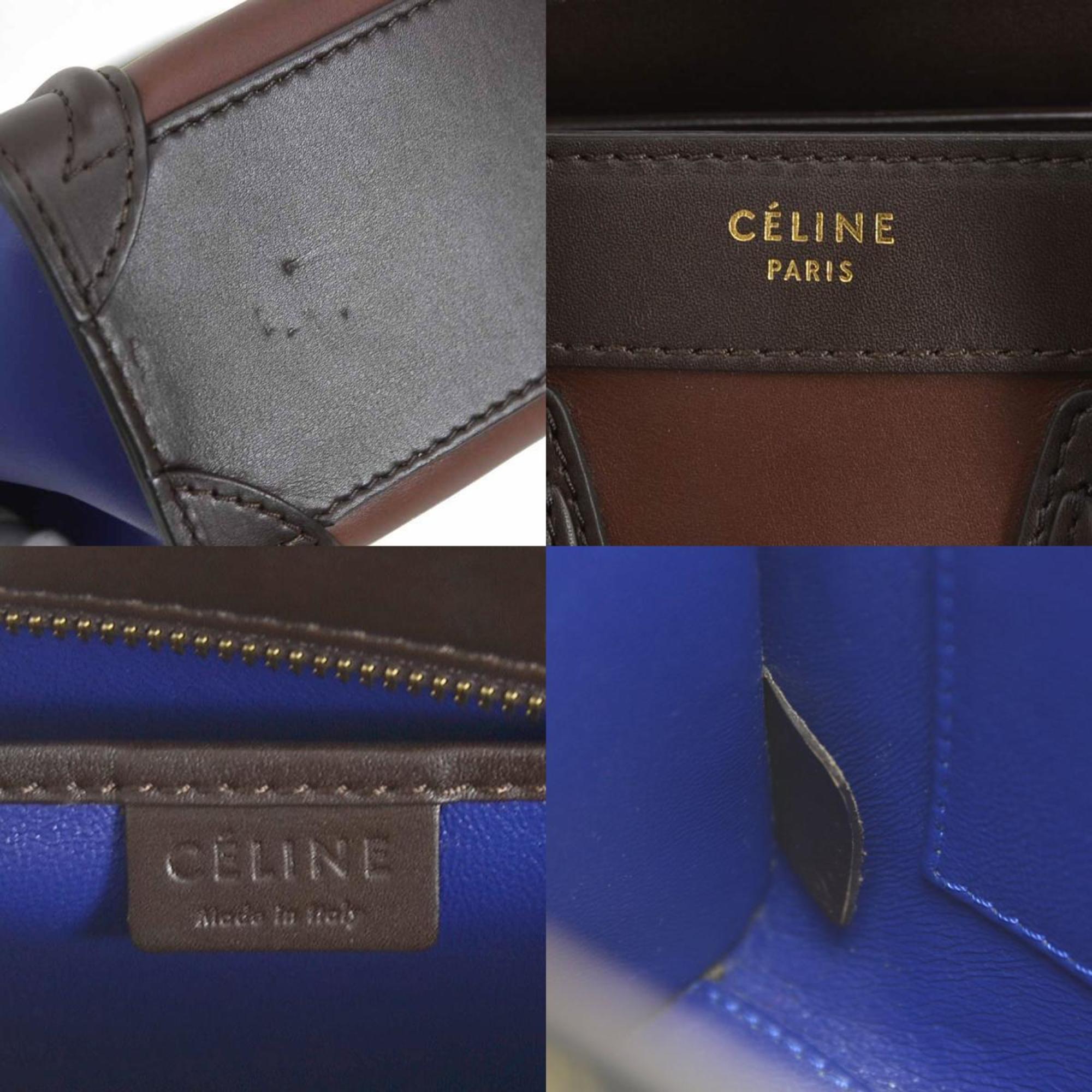 CELINE Handbag Shoulder Bag Luggage Nano Shopper Leather Brown Blue Gold Women's e58859i