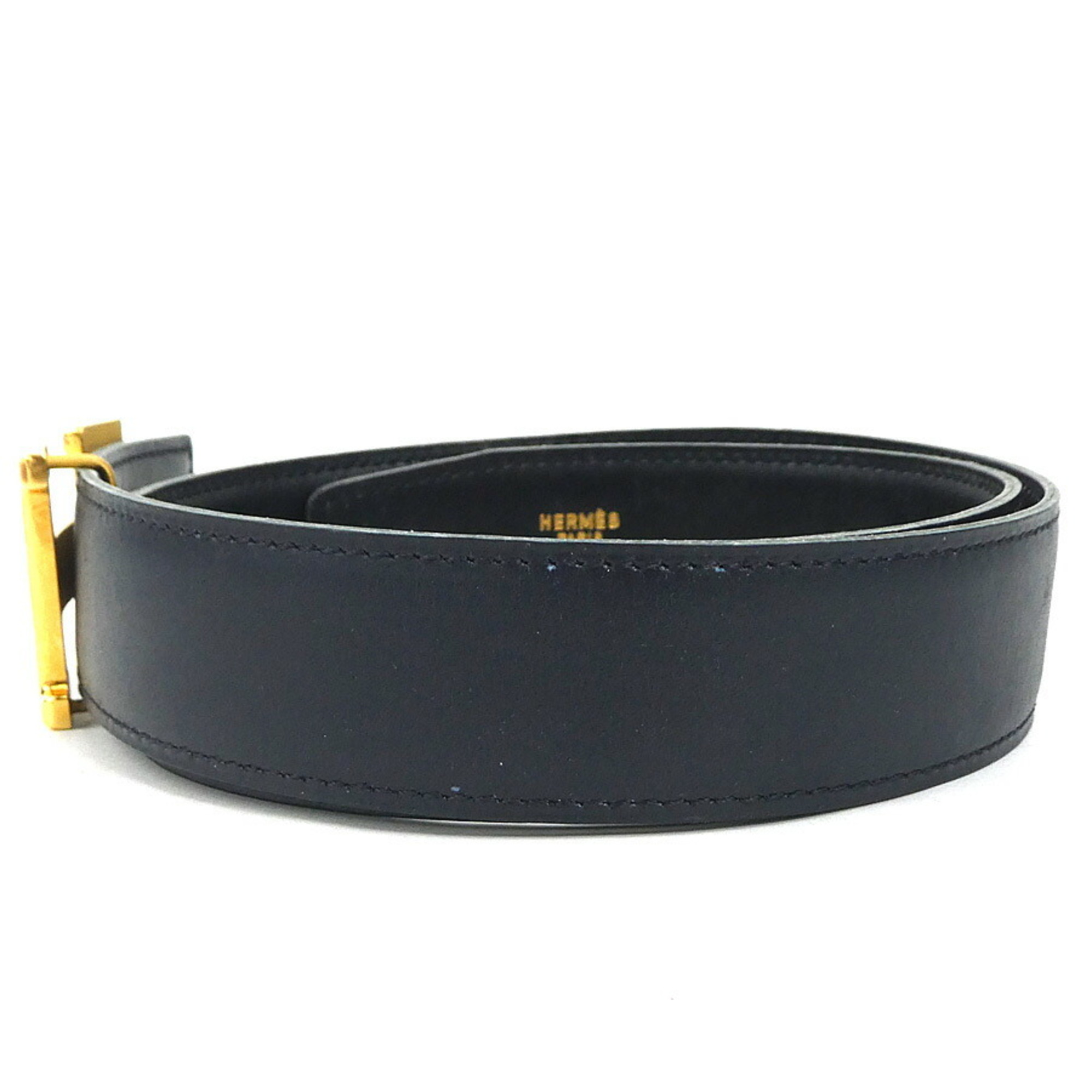 Hermes HERMES Belt Constance Box Calf Black Gold Women's a0391