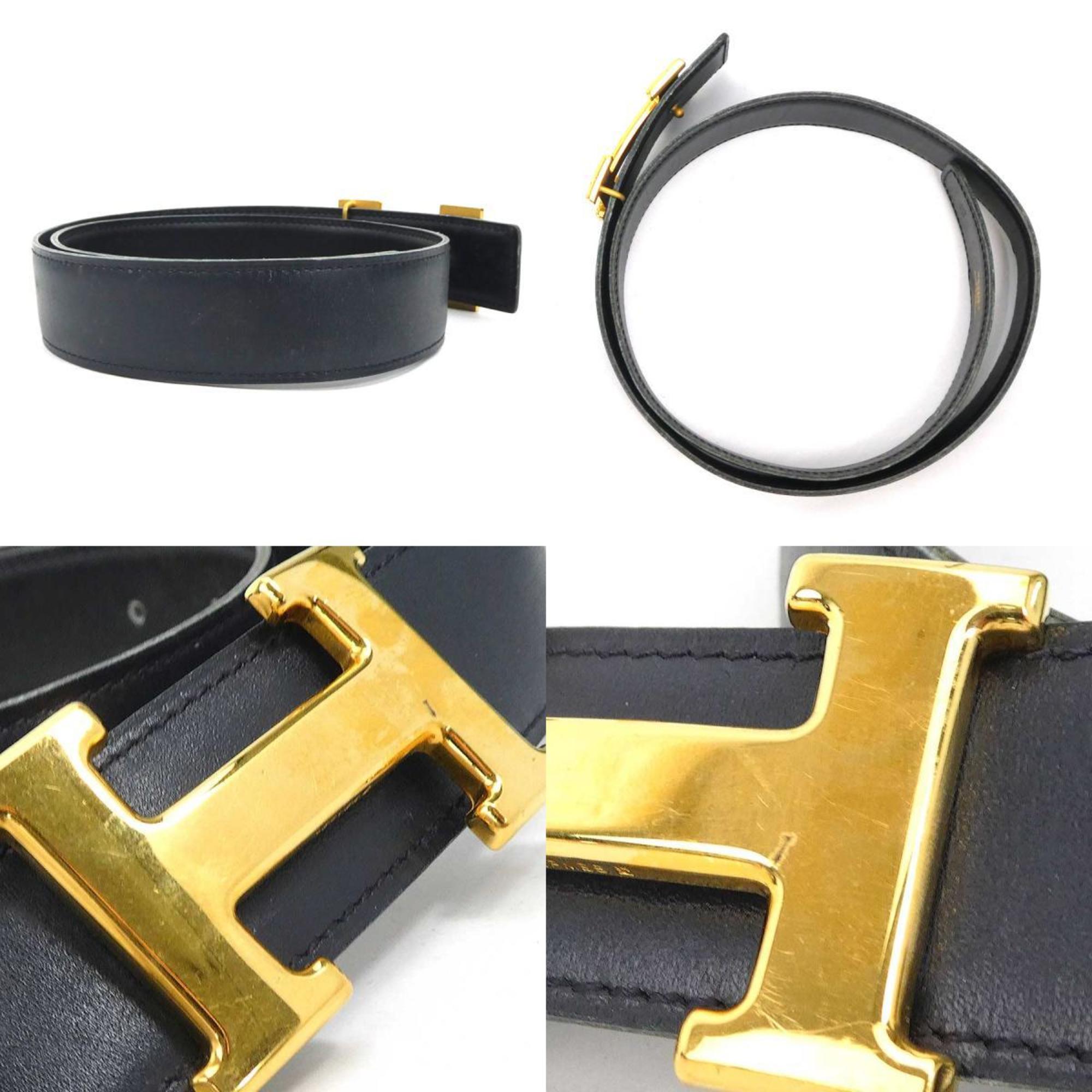 Hermes HERMES Belt Constance Box Calf Black Gold Women's a0391