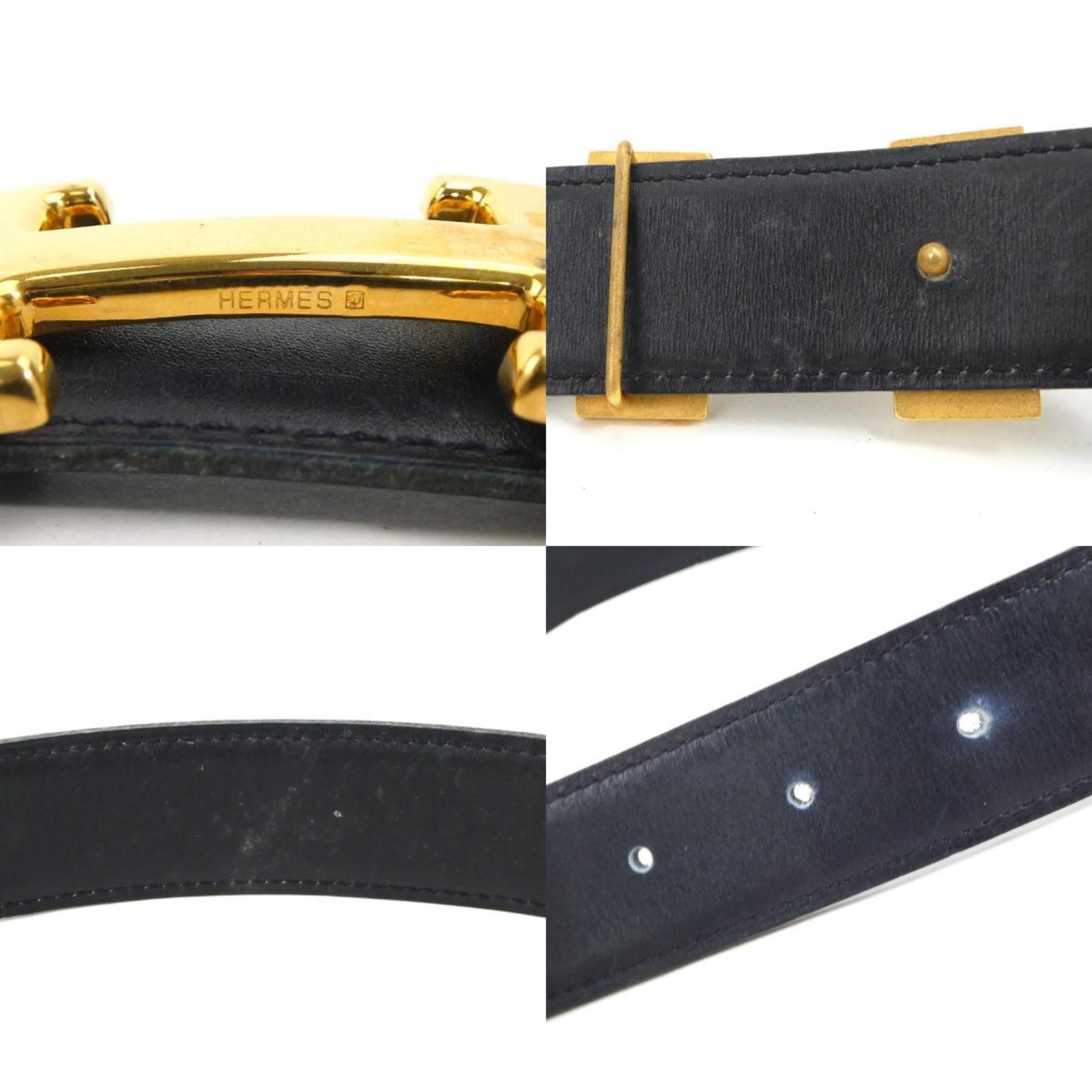 Hermes HERMES Belt Constance Box Calf Black Gold Women's a0391