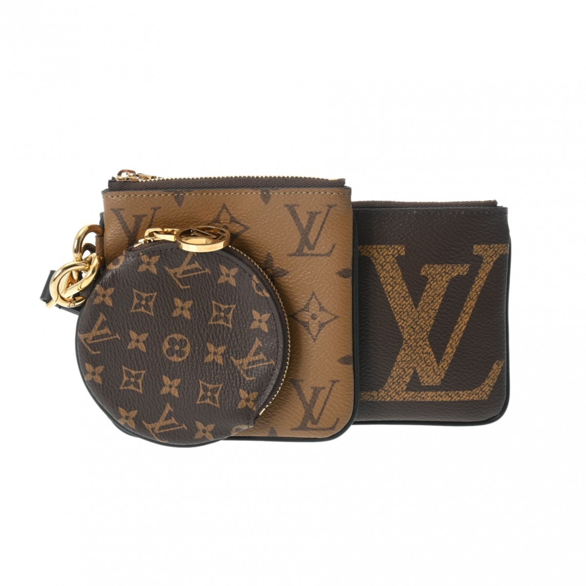 LOUIS VUITTON Louis Vuitton Monogram Reverse Giant Pochette Trio Brown/Beige M68756 Women's Canvas Pouch