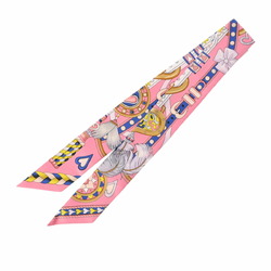 HERMES Twilly HARANAIS DE COEUR Rose Pompon/Blue Vif 064090S Women's 100% Silk Scarf Muffler