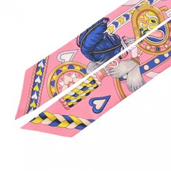 HERMES Twilly HARANAIS DE COEUR Rose Pompon/Blue Vif 064090S Women's 100% Silk Scarf Muffler