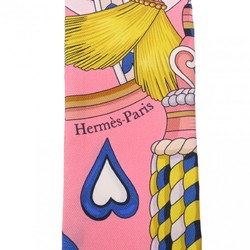 HERMES Twilly HARANAIS DE COEUR Rose Pompon/Blue Vif 064090S Women's 100% Silk Scarf Muffler