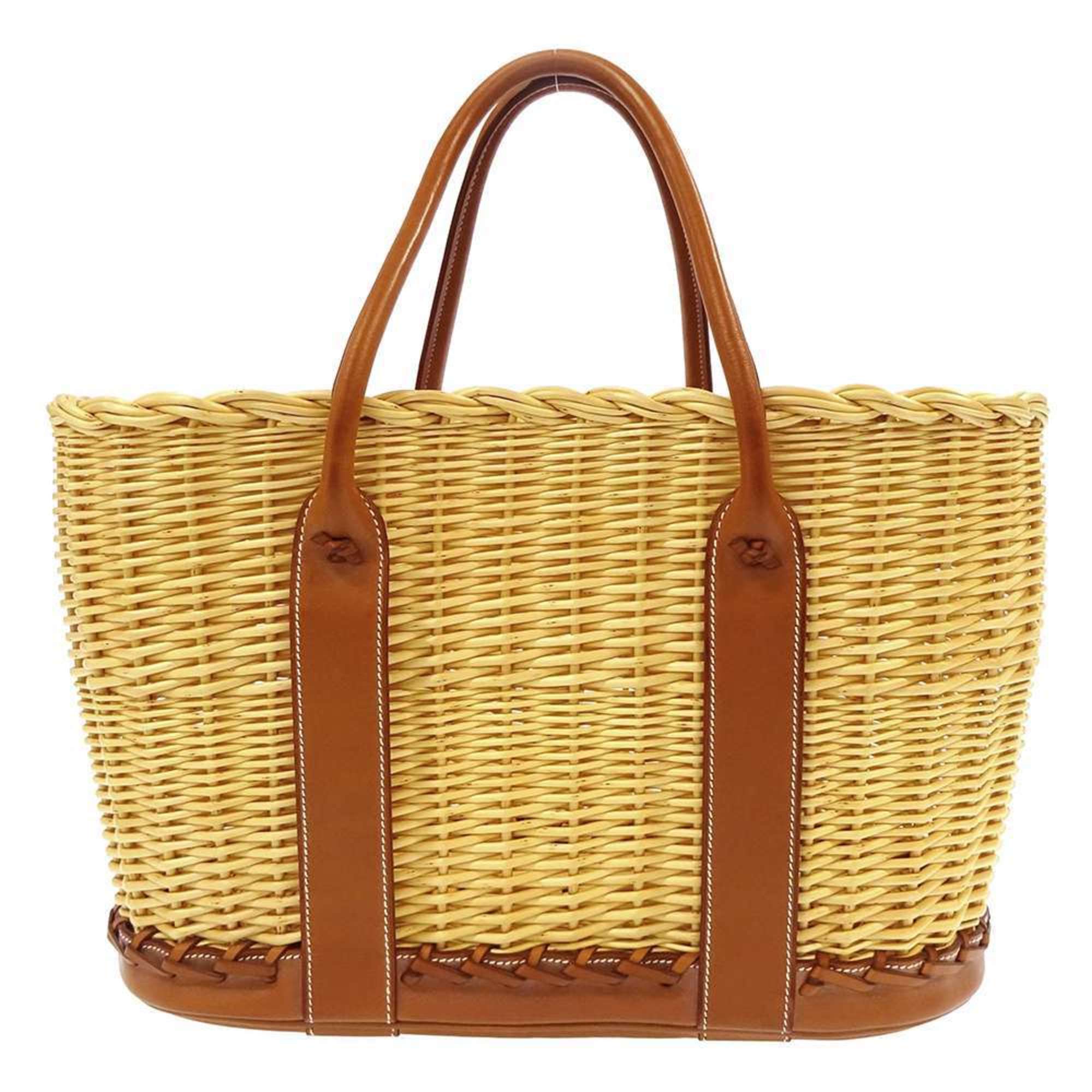 Hermes Tote Bag Garden Picnic Gold Natural Swift Straw □P Engraved