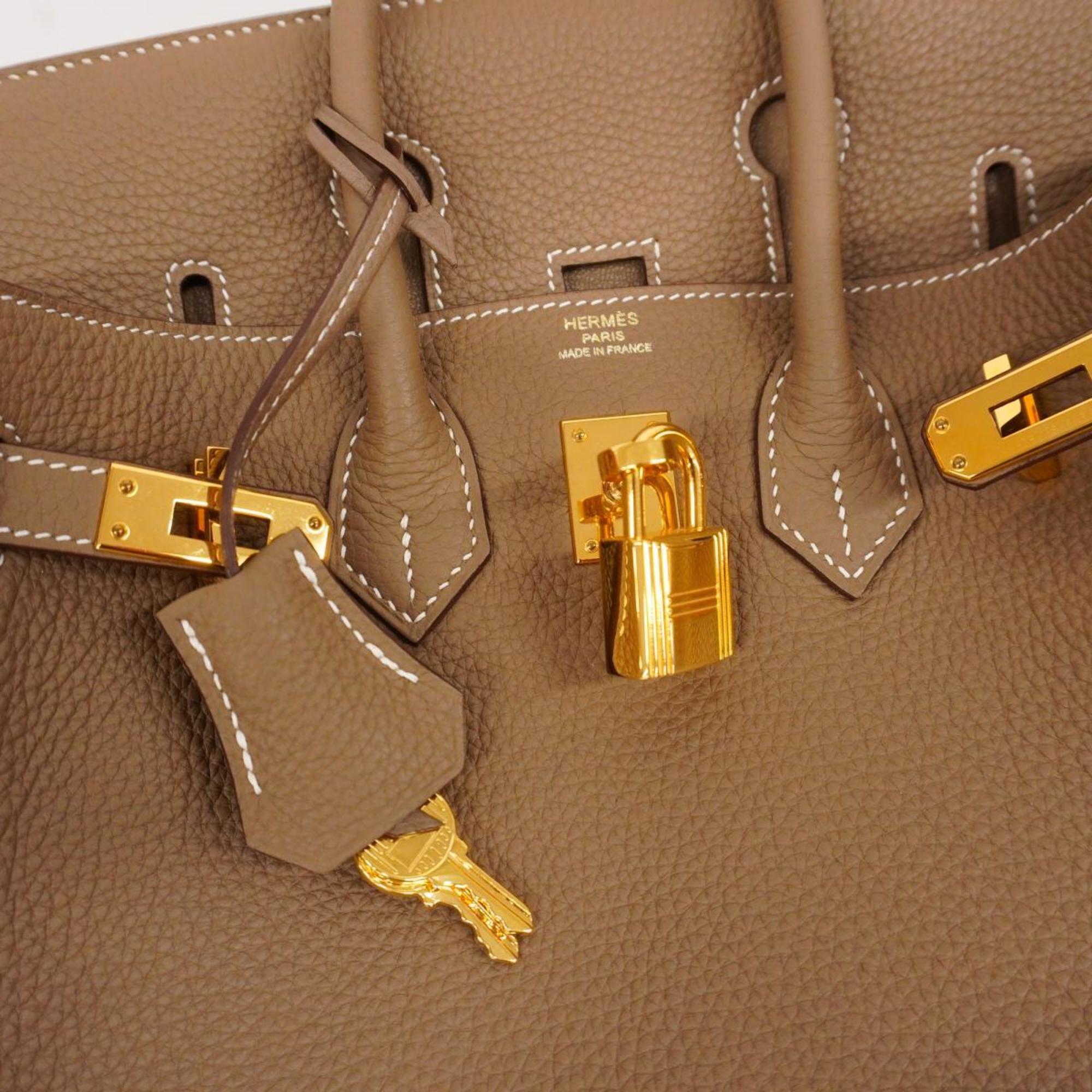 Hermes handbag Birkin 25 C engraved Togo Etoupe for women