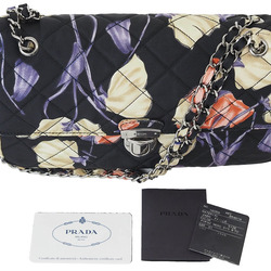 Prada Quilted Chain Shoulder Bag with Flower Print Pattern Black BR4618 Women's PRADA