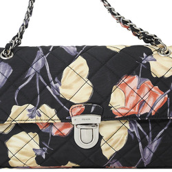 Prada Quilted Chain Shoulder Bag with Flower Print Pattern Black BR4618 Women's PRADA