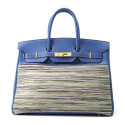 Hermes Birkin 35 Handbag Blue France Evercalf Vibrato □F stamp