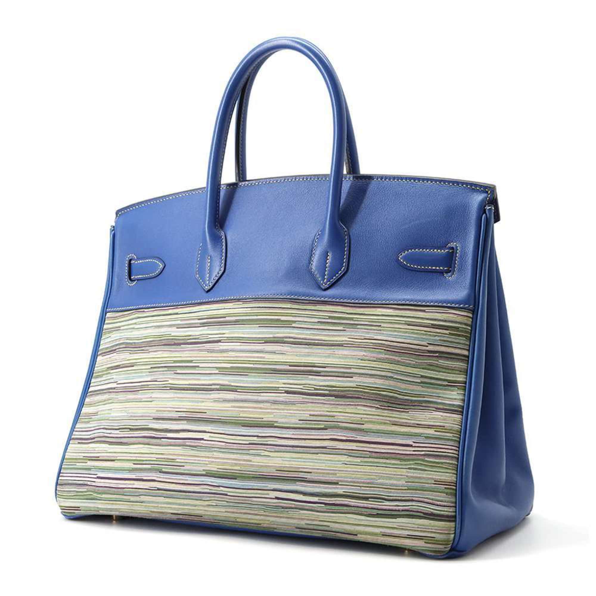 Hermes Birkin 35 Handbag Blue France Evercalf Vibrato □F stamp