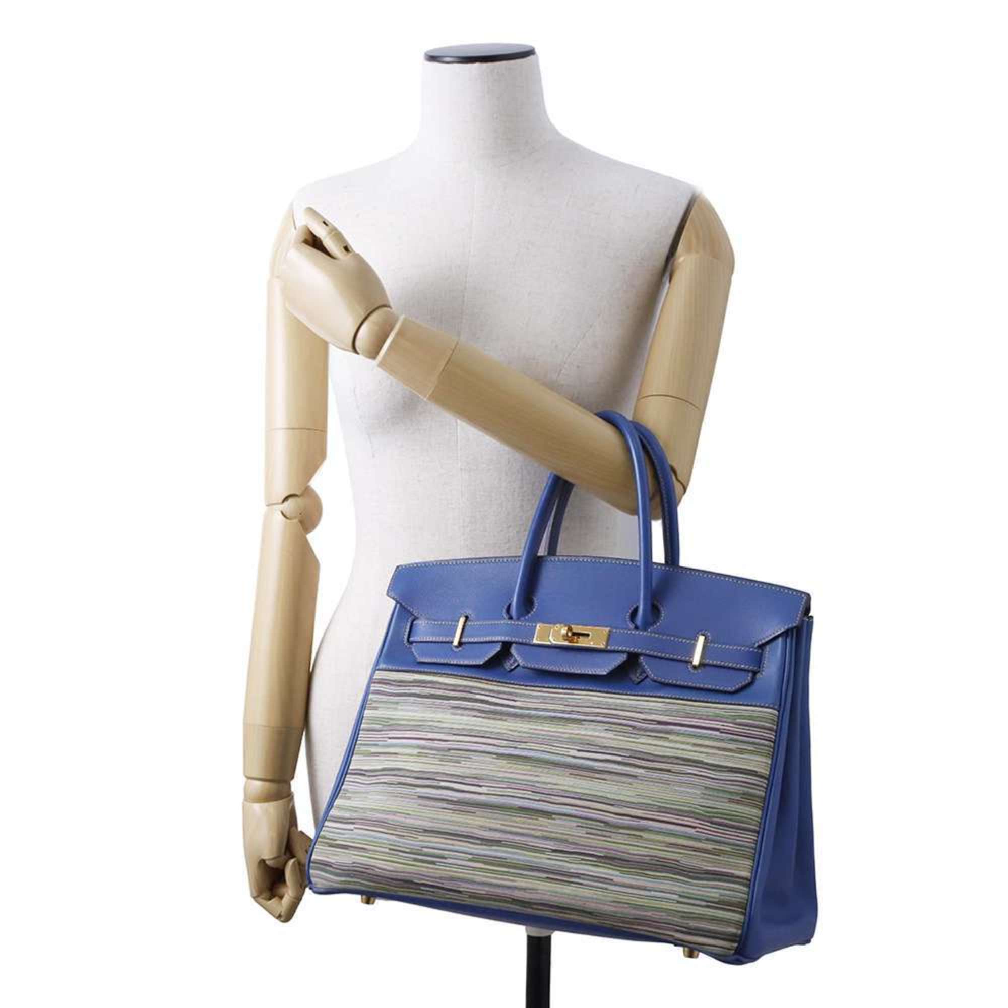 Hermes Birkin 35 Handbag Blue France Evercalf Vibrato □F stamp