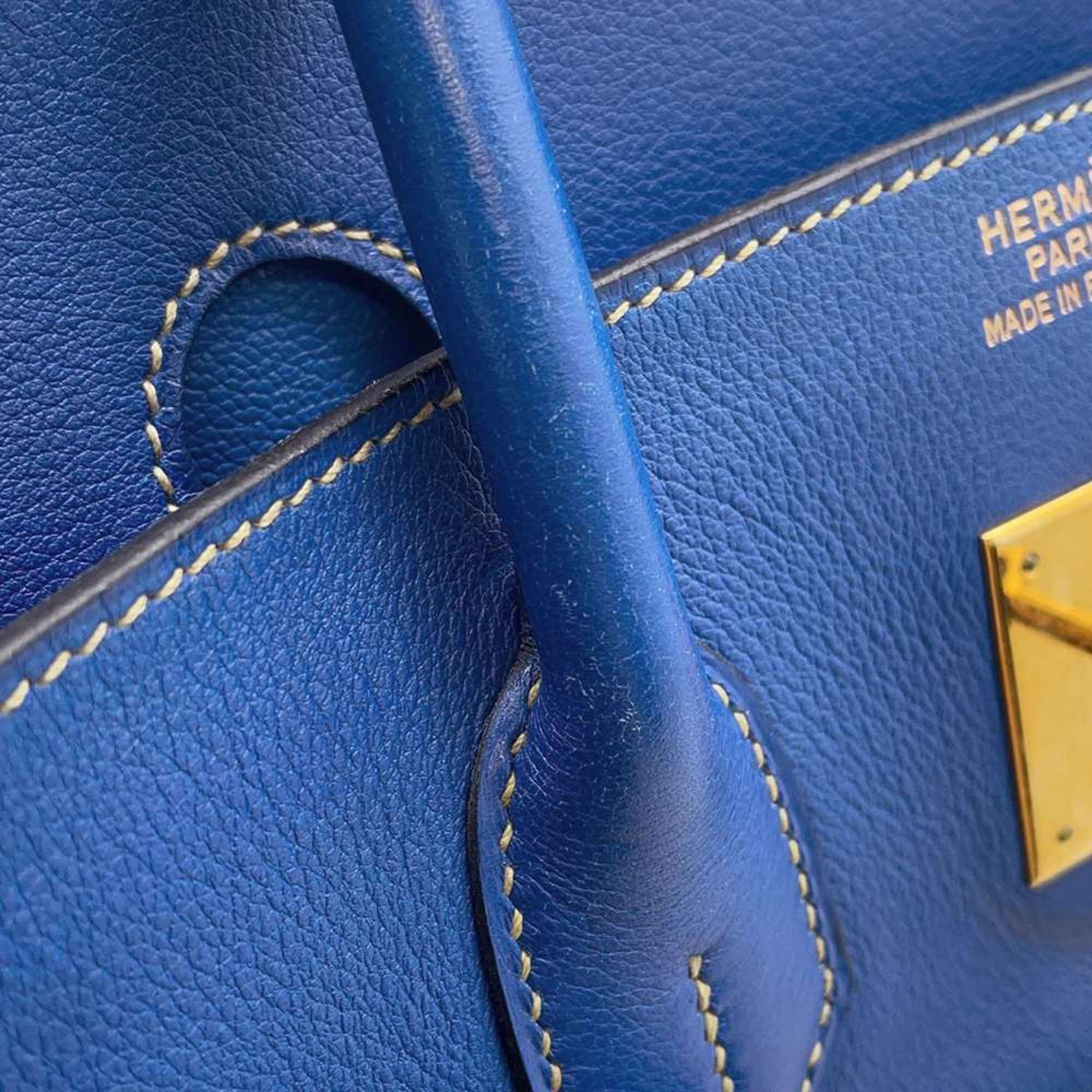 Hermes Birkin 35 Handbag Blue France Evercalf Vibrato □F stamp