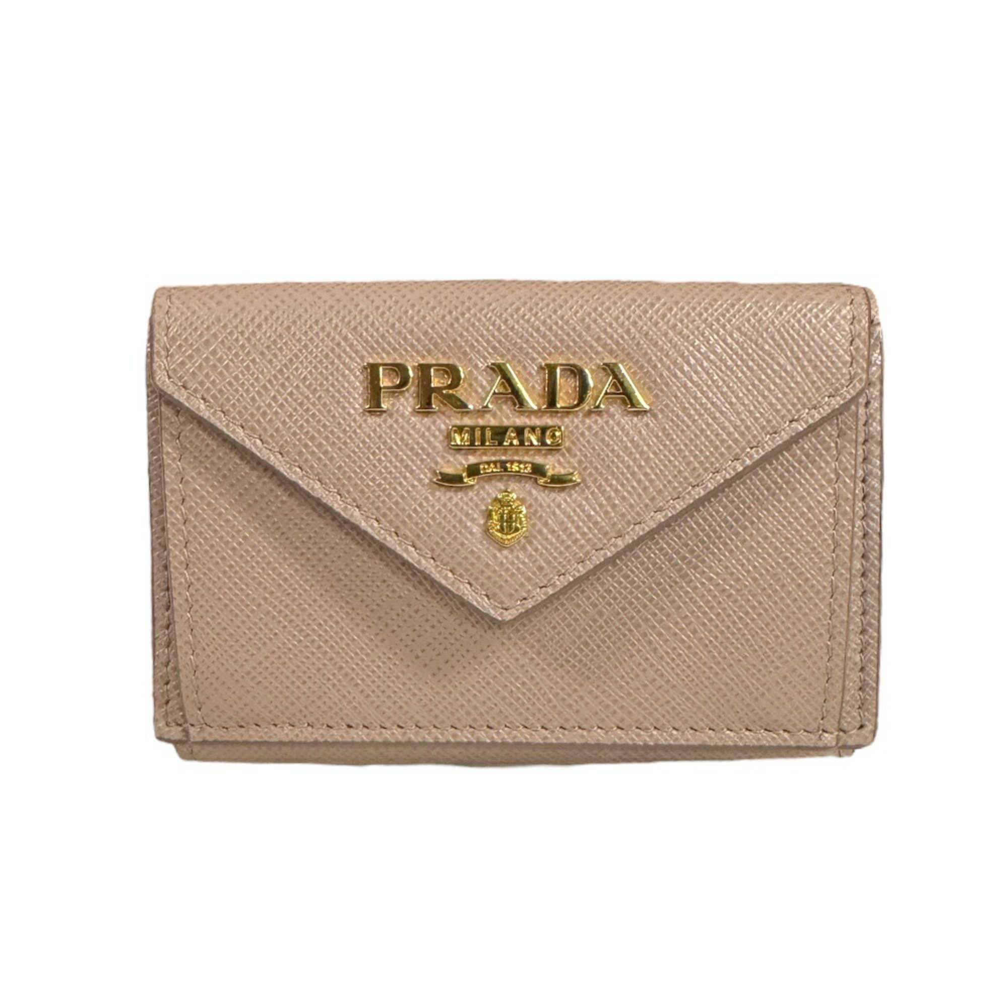 Prada Saffiano Tri-fold Wallet Leather 1MH021 Women's PRADA