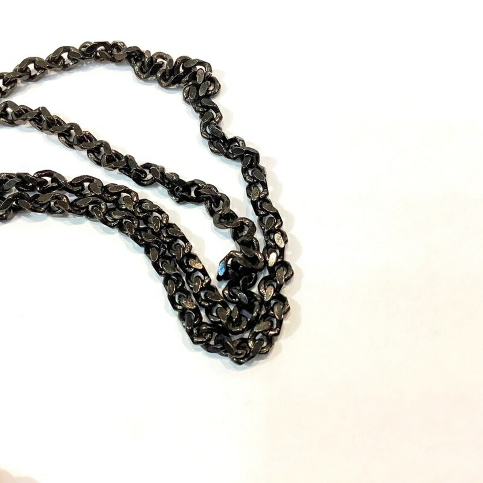 YSL Yves Saint Laurent Square Rhinestone Long Necklace Black Silver Approx. 55cm KB-8646