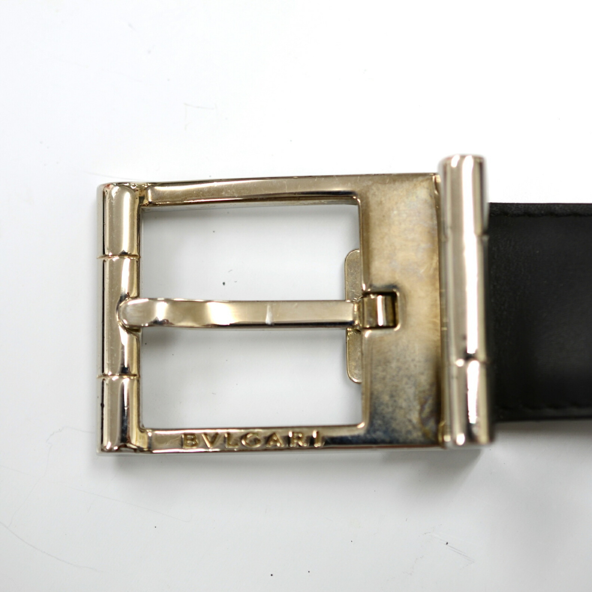 BVLGARI Square Buckle Reversible Men's Belt 14402 Black x Brown JA-17