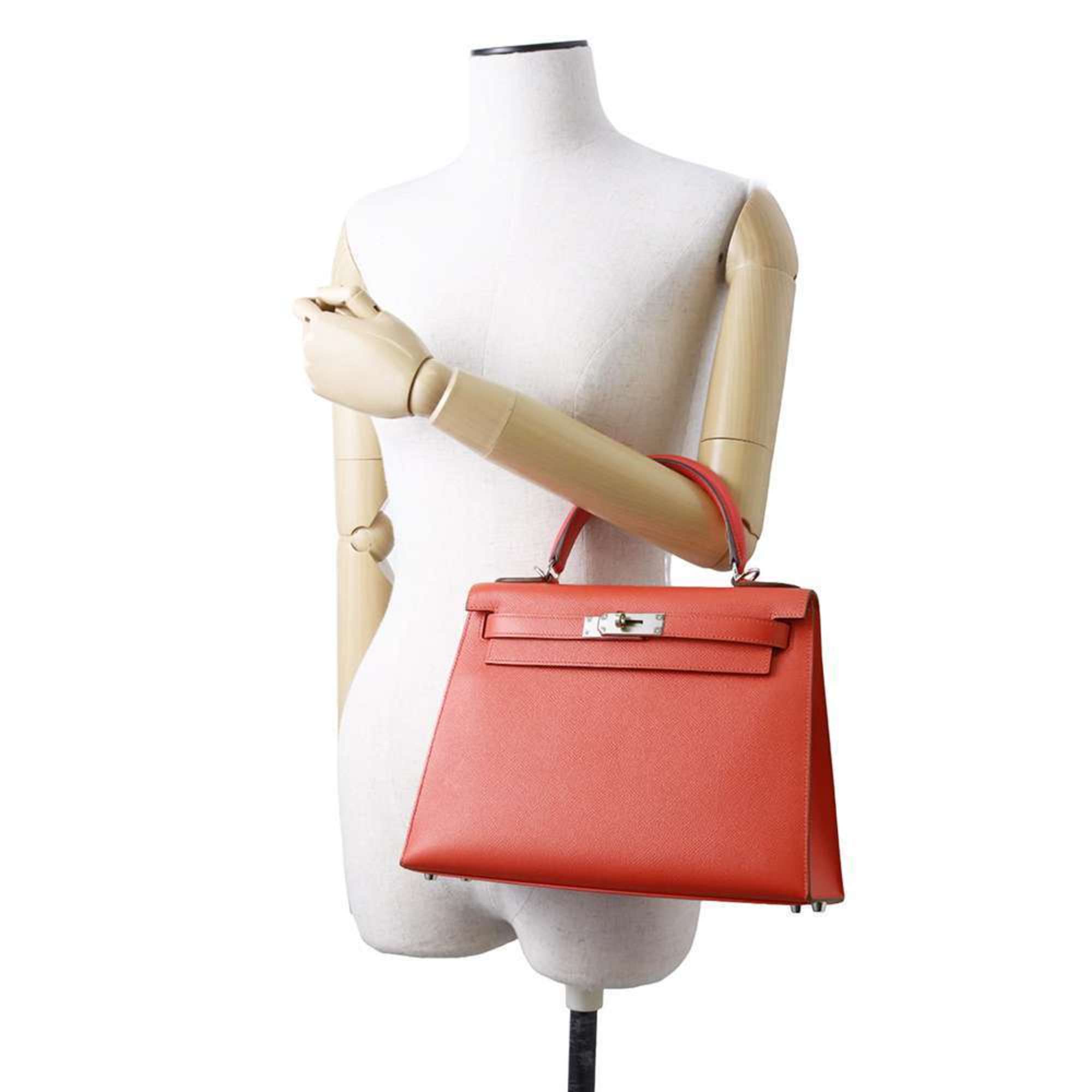 Hermes handbag Kelly 28 outside stitching Rouge Tomato Veau Epsom X stamp