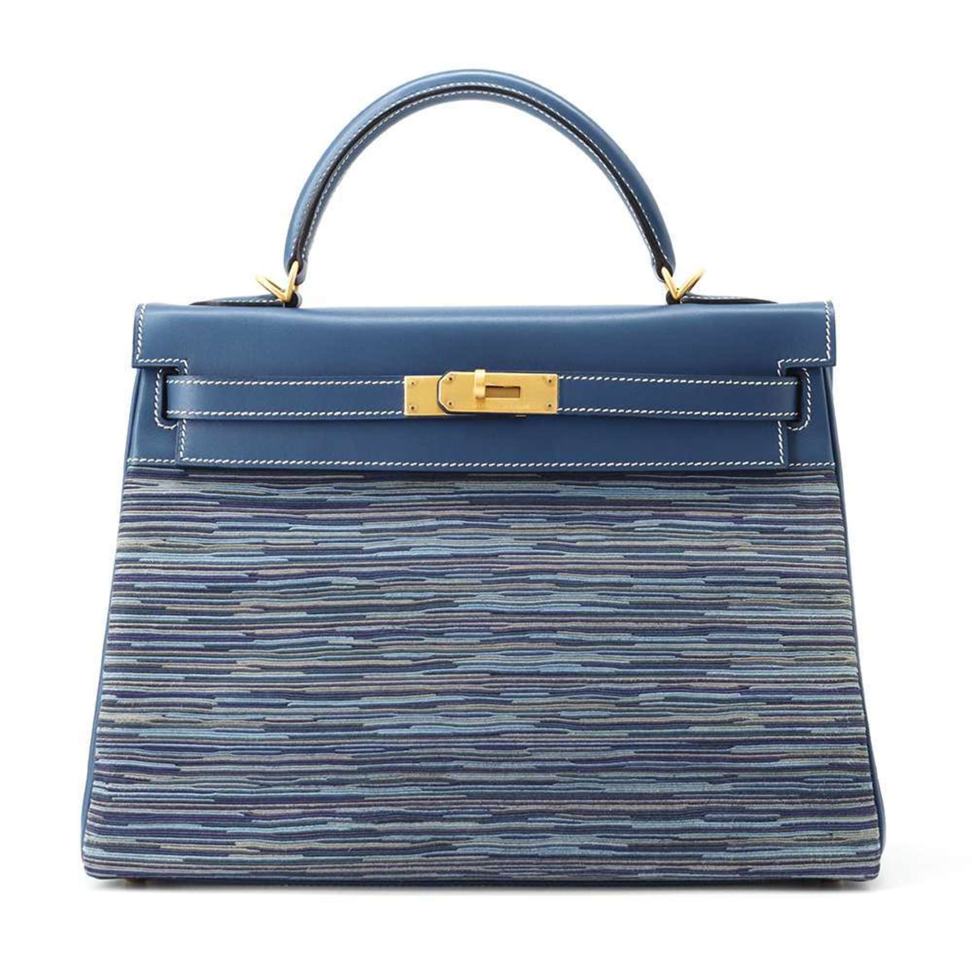 Hermes handbag Kelly 32 Inner stitching Blue Thalassa Matte box calf Vibrato □G stamp