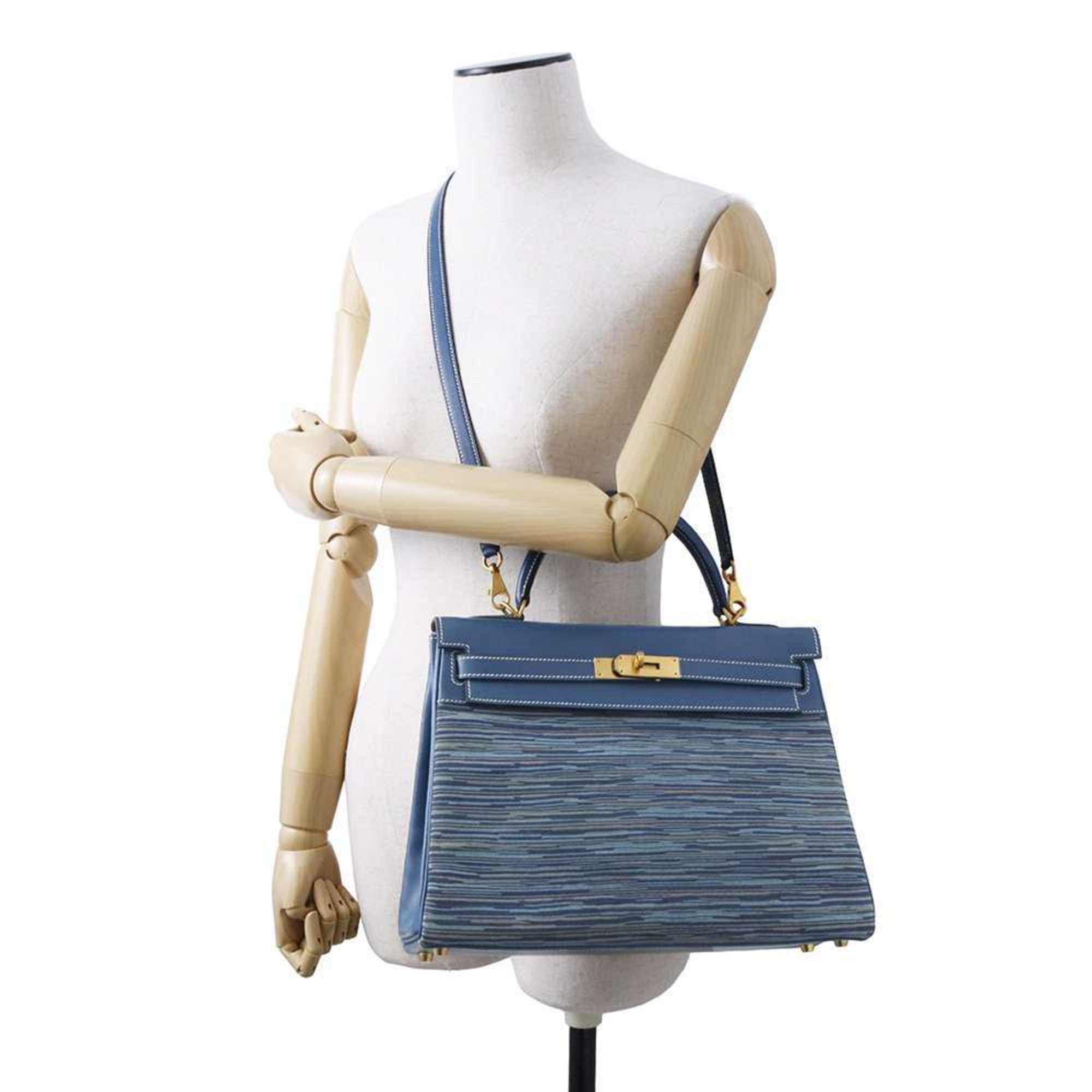 Hermes handbag Kelly 32 Inner stitching Blue Thalassa Matte box calf Vibrato □G stamp