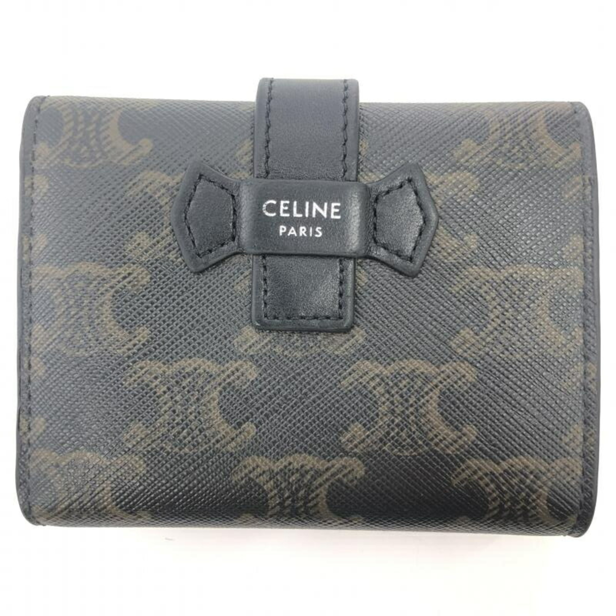 CELINE Fine Strap Wallet Tri-fold Triomphe Canvas Brown 10H482DB7 Celine