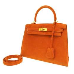 Hermes handbag Kelly 25 outside stitching orange matte dobris □H stamp