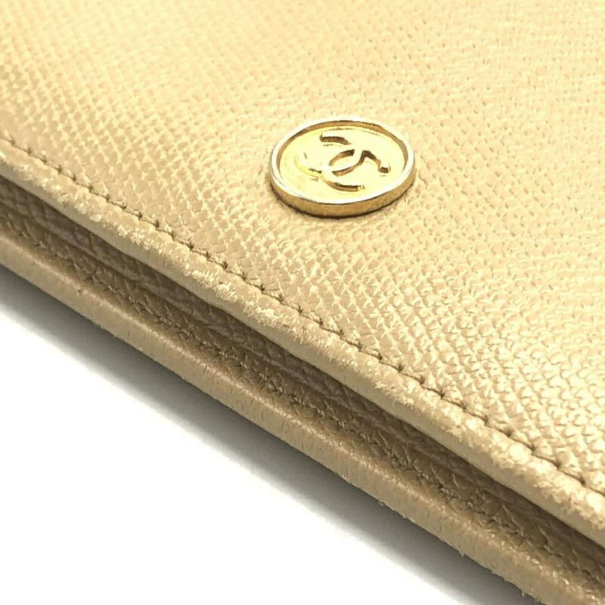 CHANEL Coco Mark Bi-fold Wallet Beige Chanel