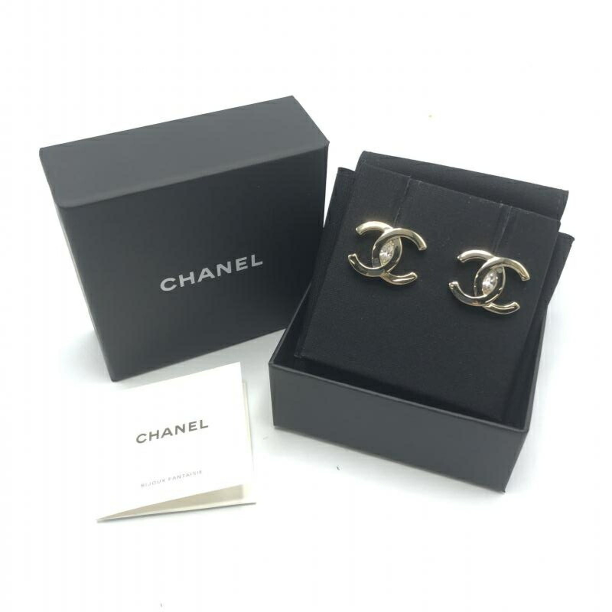 CHANEL Coco Mark Light Stone Earrings Gold Color Chanel