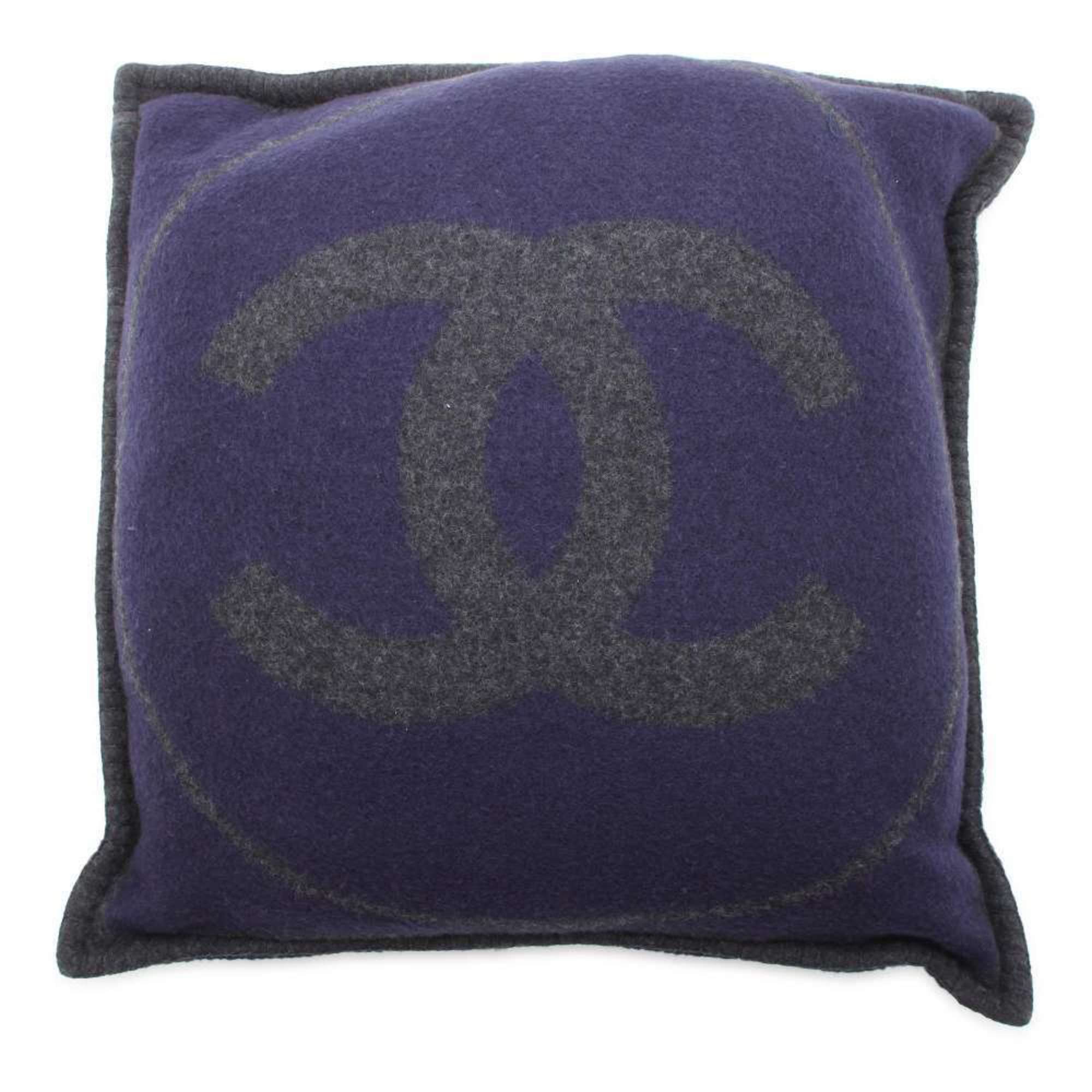 CHANEL Cushion Coco Mark Double Face Wool Cashmere Navy